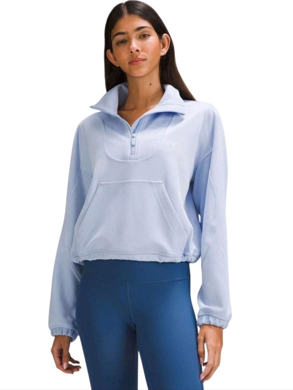 Lululemon BRUSHED SOFTSTREME RIBBED HALF ZIP Size 0 Blue Linen- LW3GE8S.03 BLEN